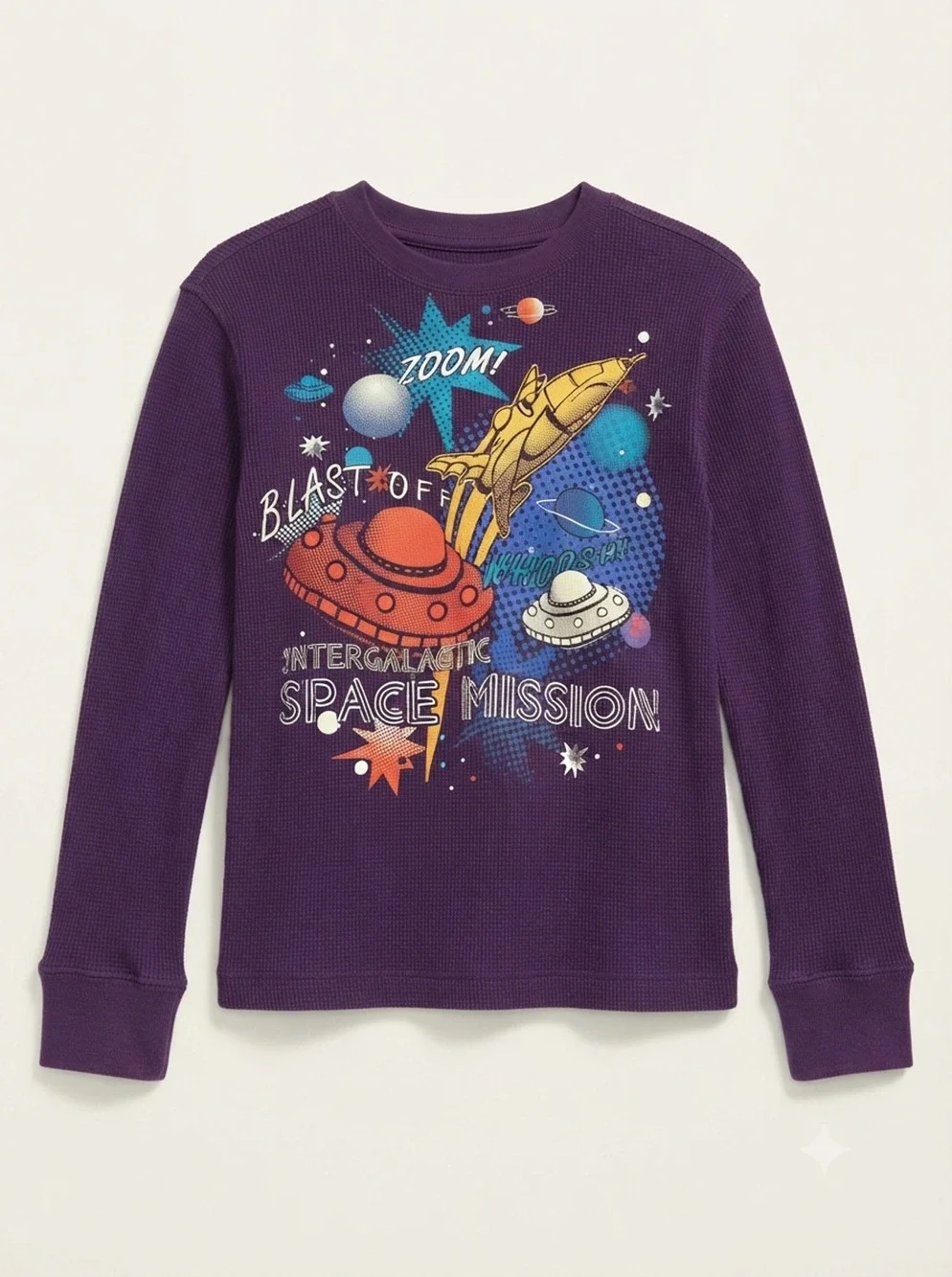 The Children's Place Boys Large 10/12 Purple Thermal Waffle Knit Shirt Space UFO